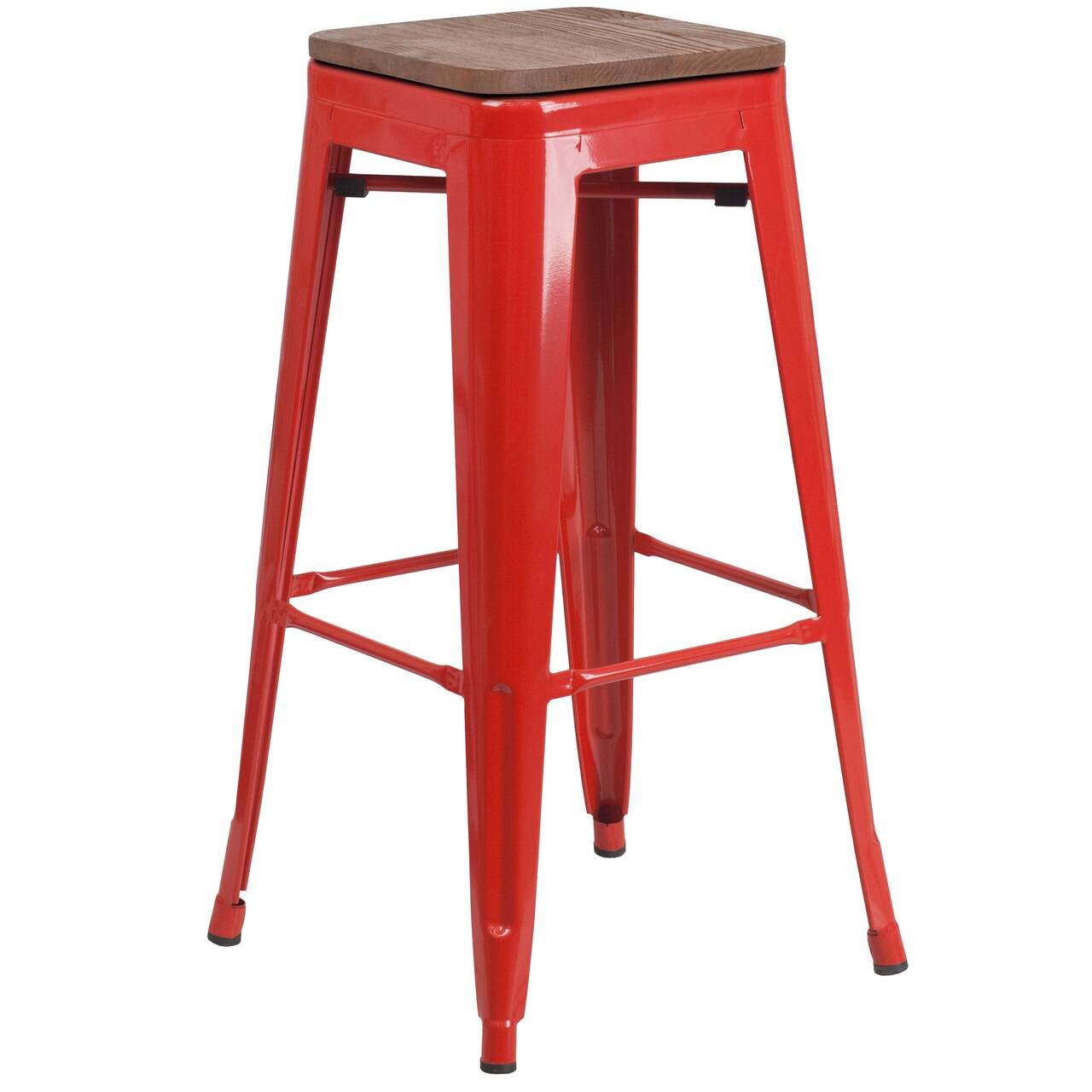 Merrick Lane Dalton Series Backless Metal Dining Stool with Wooden Seat for Indoor Use